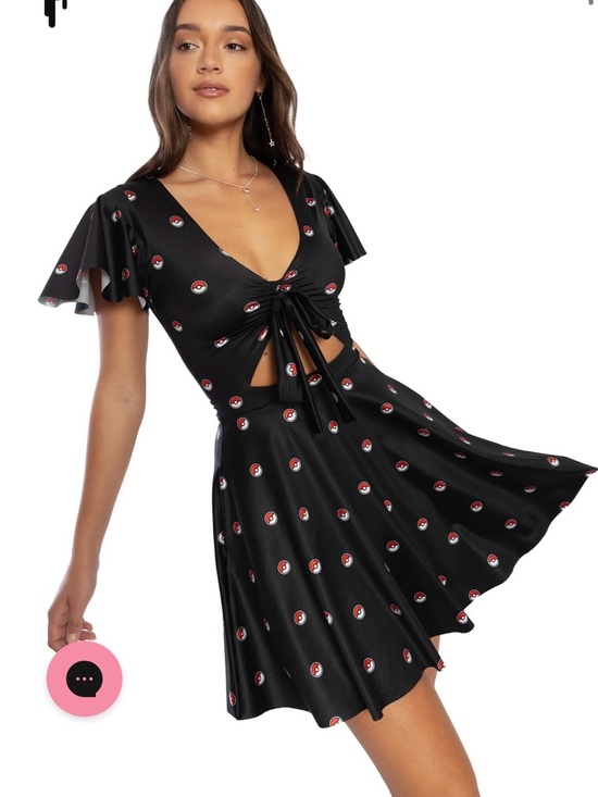 Blackmilk Black Poké Ball Tie-Front Skater Dress